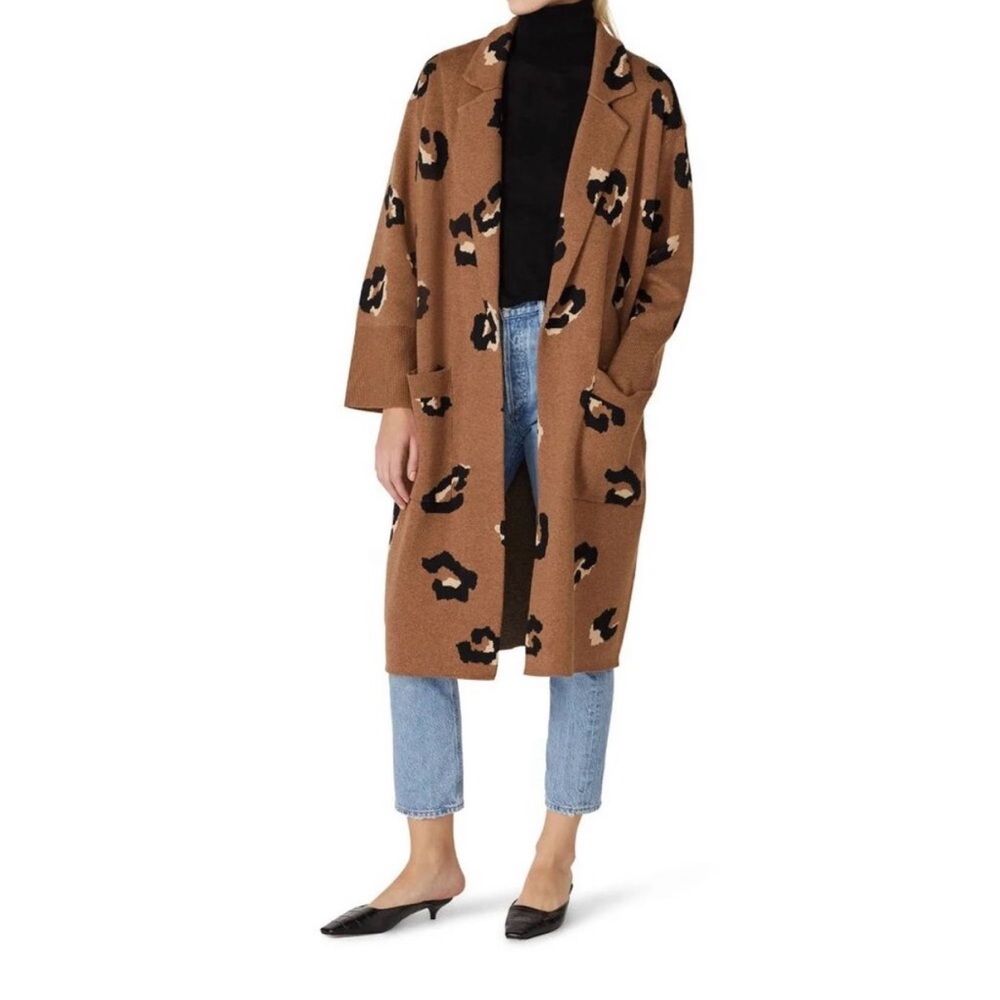 J Crew S Ella Leopard Open Front Long Sweater Blazer Cardigan - Picture 2 of 10